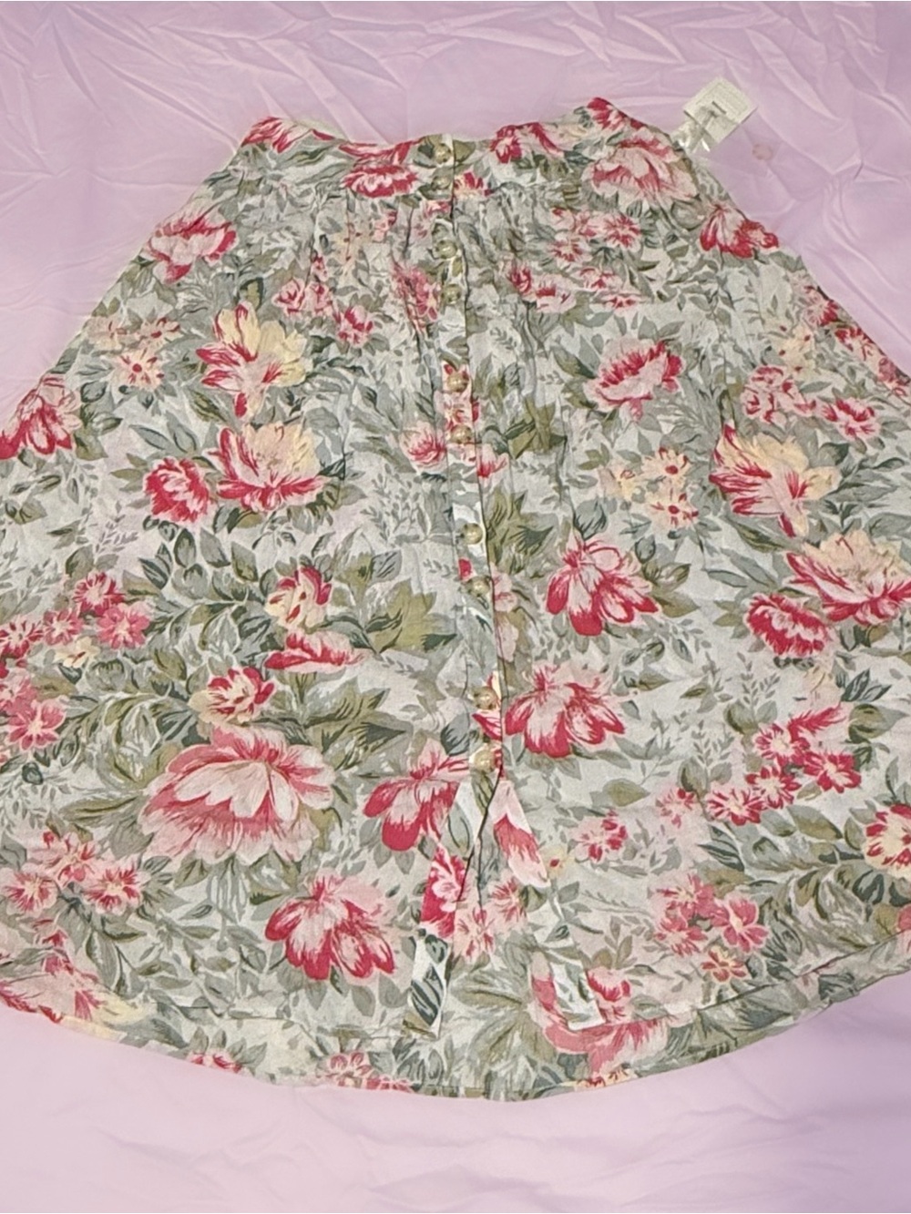 Urban Outfitters Floral Button-Front Skirt in Pink, Green, Cream